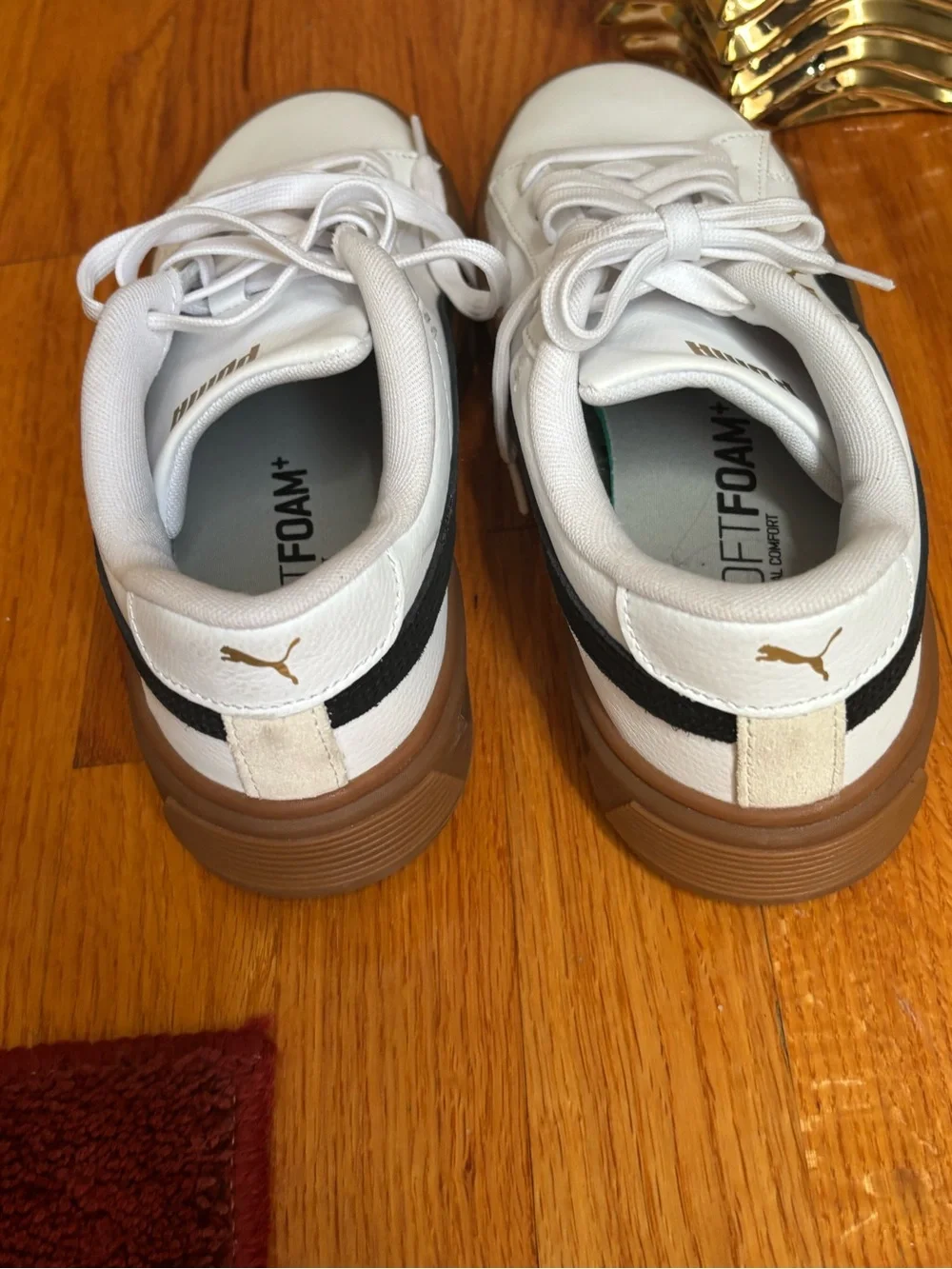 Puma White Sneakers with Black Stripe and Gum Sole